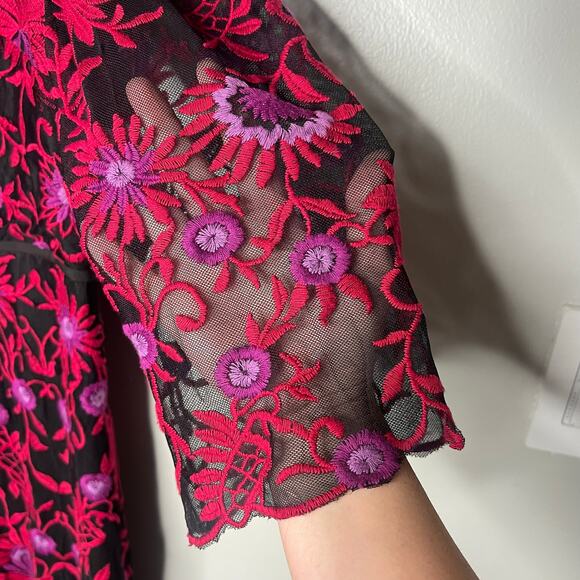 Adrianna Papell Floral Lace Embroidered Sheath Dress Sheer Sleeves Plus Size 14 - Picture 8 of 13